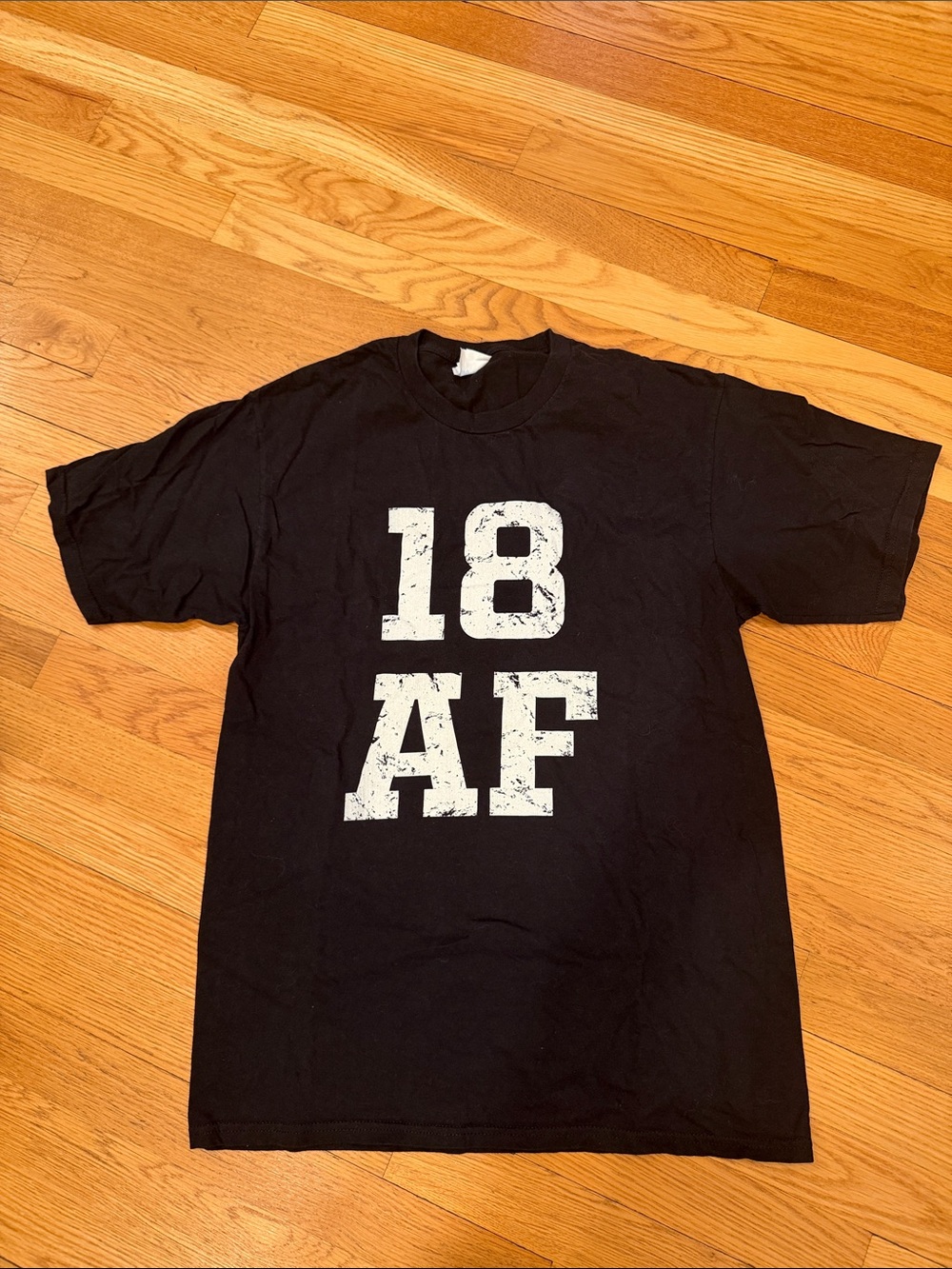 Black Graphic Short-Sleeve Tee with Distressed '18 AF' Print